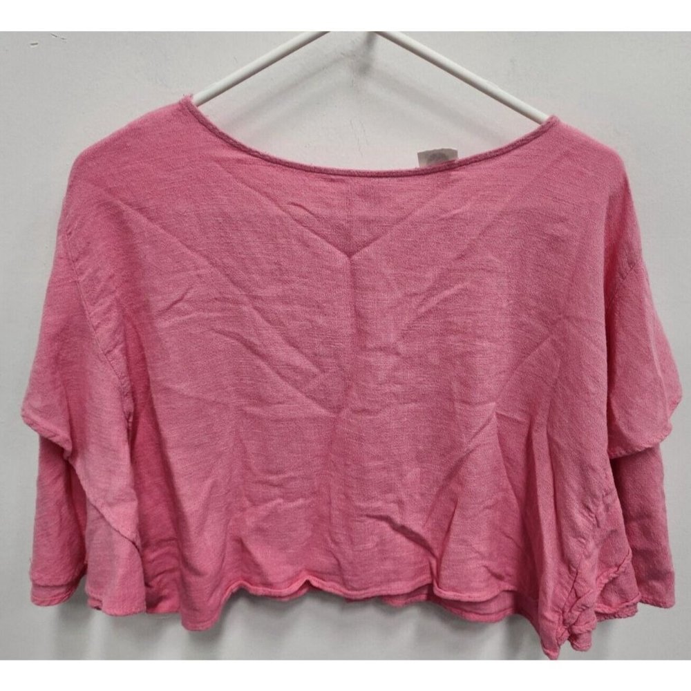 Anthropologie Lilka Womens Lora Blouse Size XS Pink Cropped Ruffle Tiered Sleeve - Picture 2 of 8
